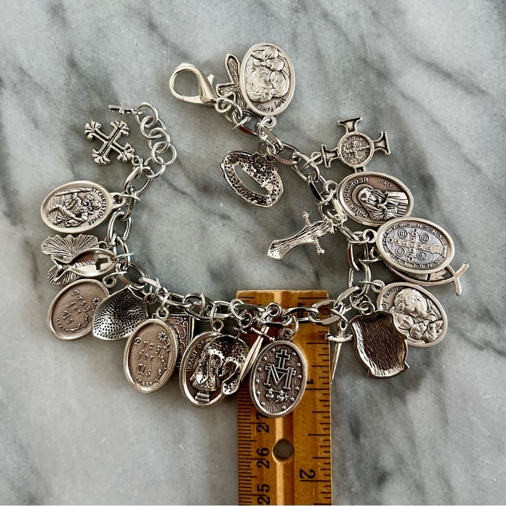 Charm Bracelet Armor of God, Saints Medals, Cross Charms/Catholic - Picture 7 of 12